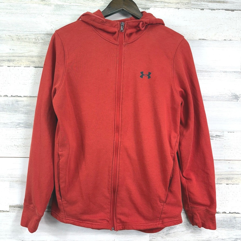 Under Armour Womens Orange Red Full Zip Hoodie Jacket Loose Fit Size S